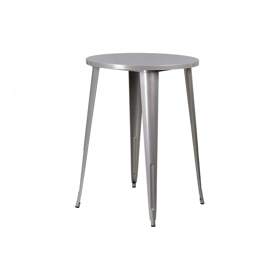 FaFurn - Outdoor 30-Inch Round Metal Cafe Bar Patio Table in Silver