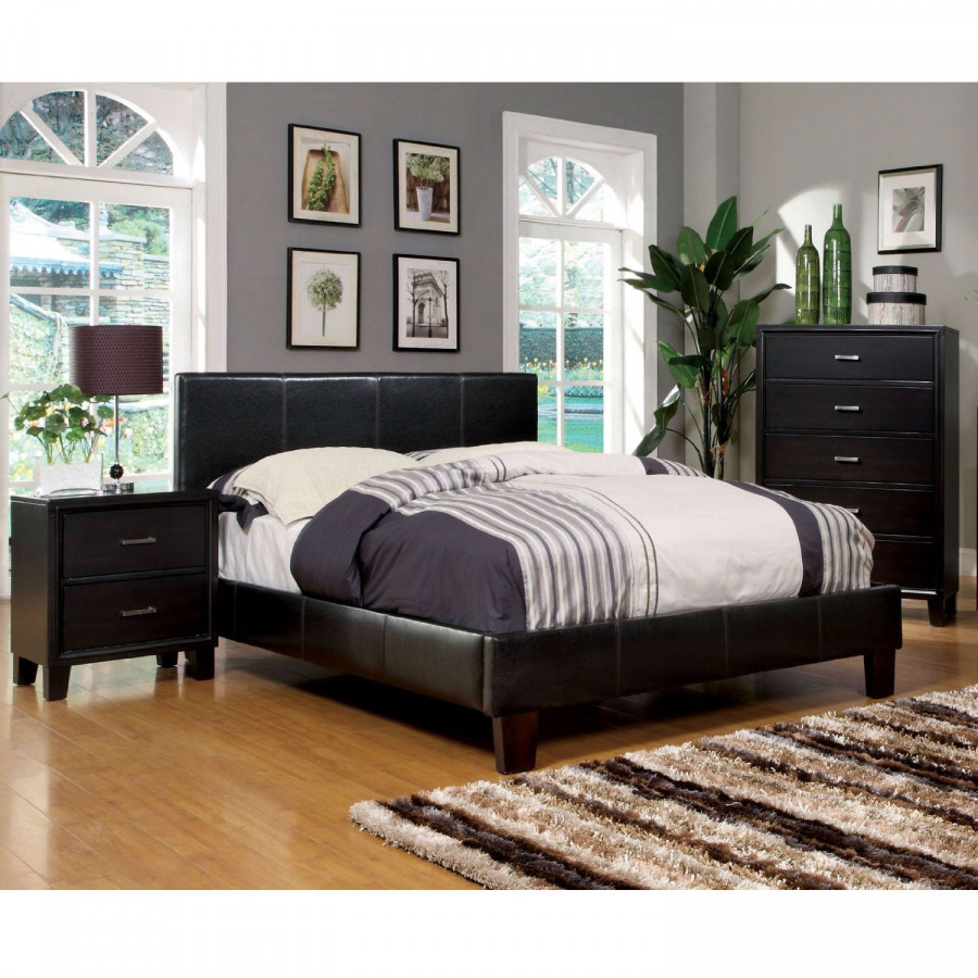 FaFurn - Full Size Platform Bed Frame in Espresso, Leather