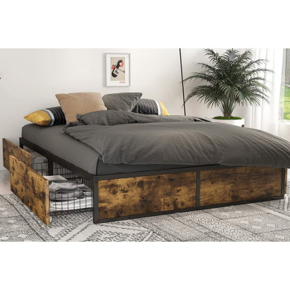 FaFurn Metal Wood Platform Bed Frame with 4 Storage Drawers - Full Size