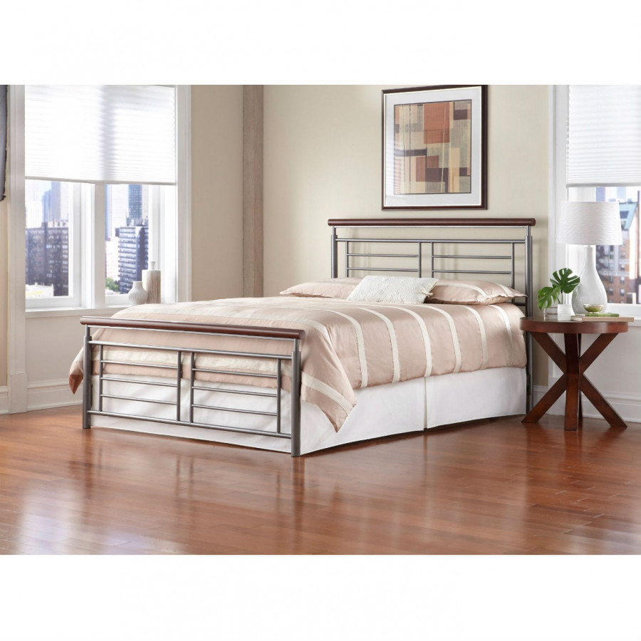 FaFurn - Full Size Bed Frame in Cherry, Metal