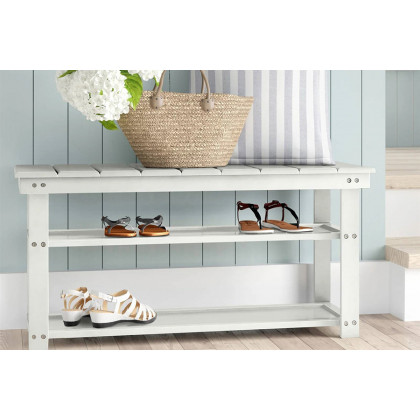 FaFurn - Wooden 2-Shelf Shoe Rack Storage Bench