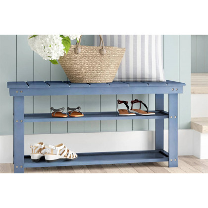 FaFurn - Wooden 2-Shelf Shoe Rack Storage Bench