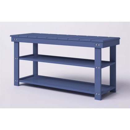 FaFurn Wooden 2-Shelf Shoe Rack Storage Bench - Blue