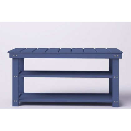 FaFurn Wooden 2-Shelf Shoe Rack Storage Bench - Blue