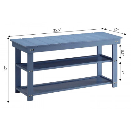 FaFurn Wooden 2-Shelf Shoe Rack Storage Bench - Blue