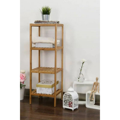 FaFurn - Solid Wood 4-Tier Bathroom Storage Shelving Unit