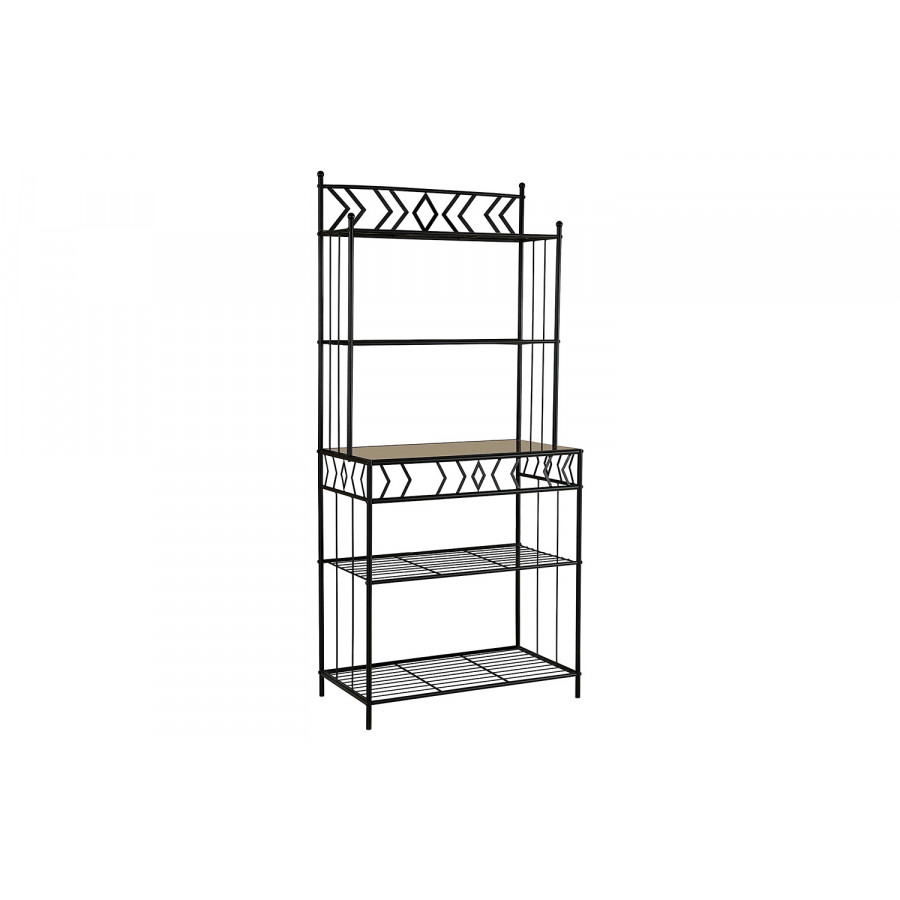 FaFurn - Kitchen Bakers Rack in Black Metal with Marble Finish Top