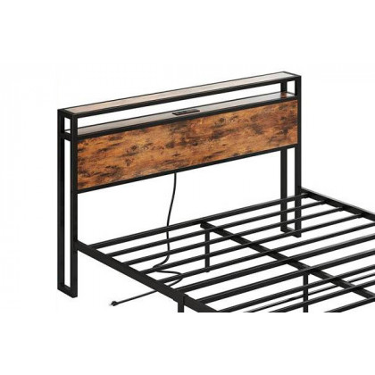 FaFurn Industrial Full Size Platform Bed with Storage Headboard - Black/Walnut, Metal/Wood