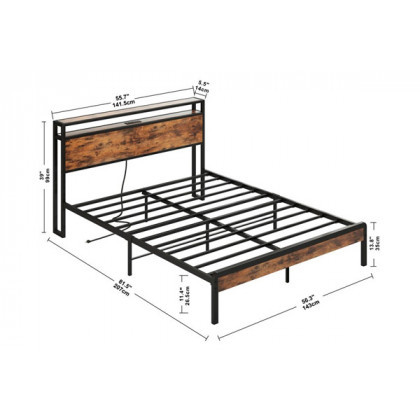 FaFurn Industrial Full Size Platform Bed with Storage Headboard - Black/Walnut, Metal/Wood