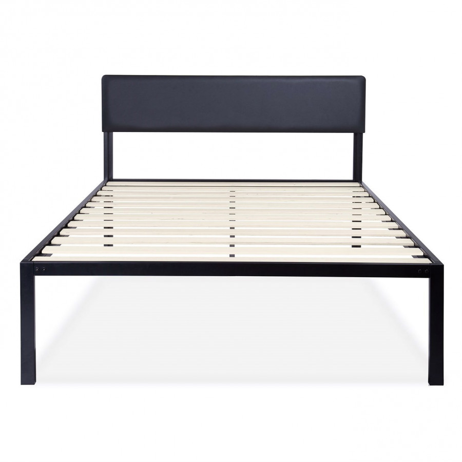 FaFurn - Full Size Platform Bed Frame with Black Padded Headboard in Black, Metal