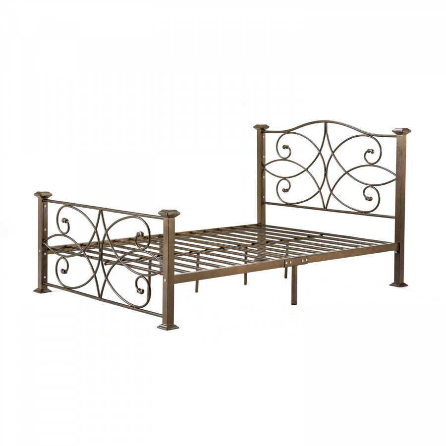FaFurn - Full Size Platform Bed Frame with Headboard and Footboard in Gold, Metal