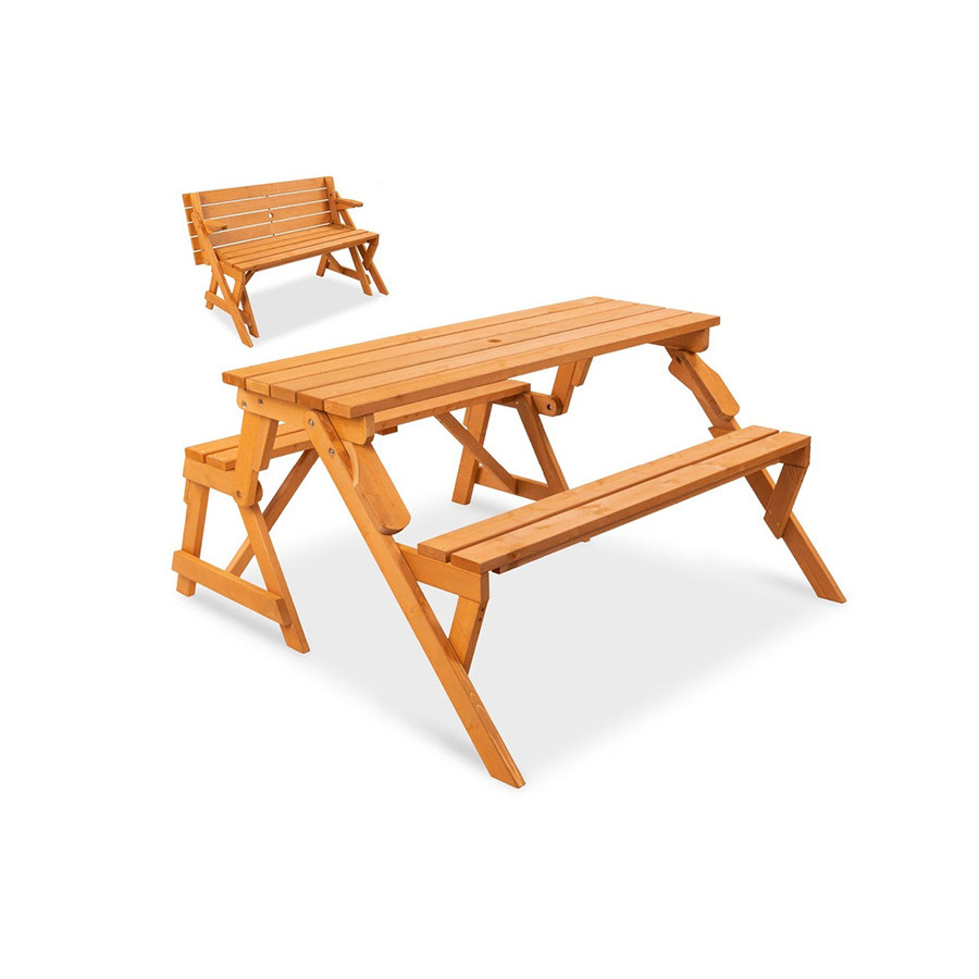 FaFurn - Outdoor Interchangeable 2 in 1 Multi-Use Wooden Picnic Table Garden Bench Umbrella Hole