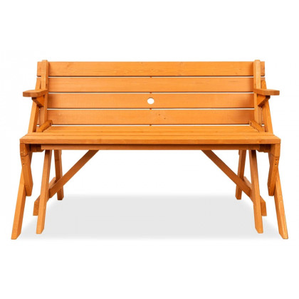FaFurn - Outdoor Interchangeable 2 in 1 Multi-Use Wooden Picnic Table Garden Bench Umbrella Hole