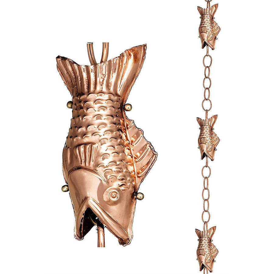 FaFurn - Pure Polished Copper 8.5 Foot Rain Chain with 4 Fish