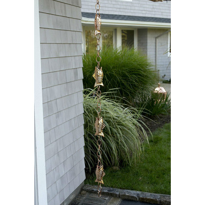 FaFurn - Pure Polished Copper 8.5 Foot Rain Chain with 4 Fish