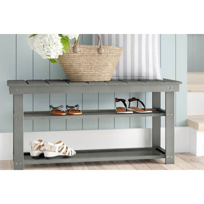 FaFurn - Wooden 2-Shelf Shoe Rack Storage Bench