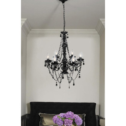 FaFurn - 6 Light Gothic Gypsy Pendant Black Crystal Candle Ceiling Chandelier