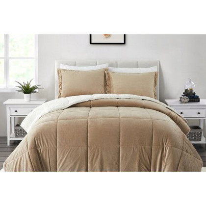 FaFurn Plush Microfiber Reversible Comforter Set - Gold, Queen Size