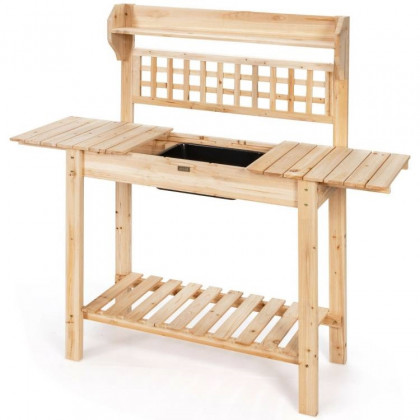FaFurn - Outdoor Garden Potting Bench Table with Bottom Shelf and Removeable Sink in Natural, Wood
