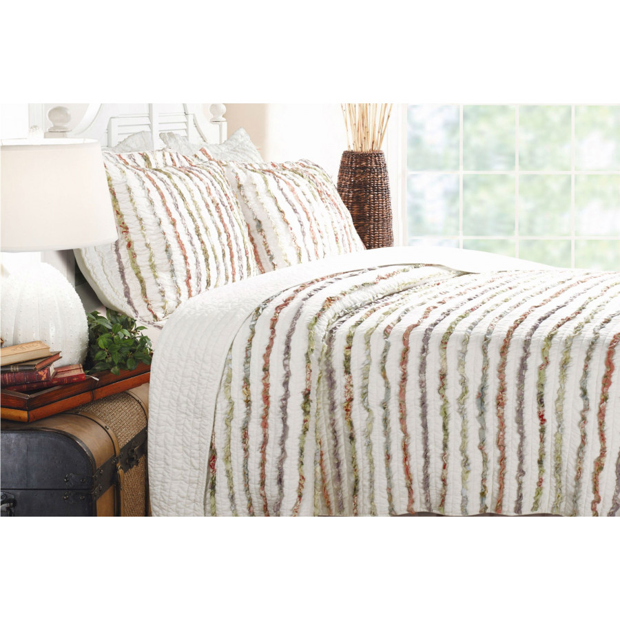 FaFurn 3-Piece Quilt Set 100% Cotton Ruffles - Colorful, Full/Queen Size