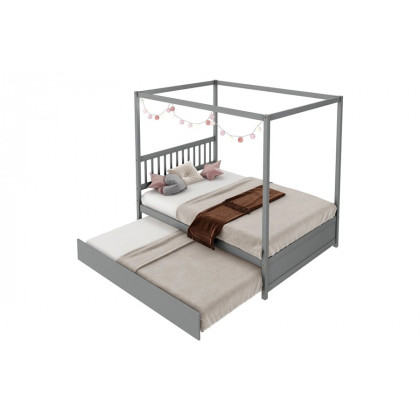 FaFurn - Gray Full Size Canopy Platform Bed with Twin Roller Trundle Bed