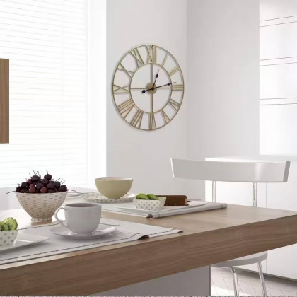 FaFurn Decorative Wall Clock with Roman Numerals - Gold, Metal