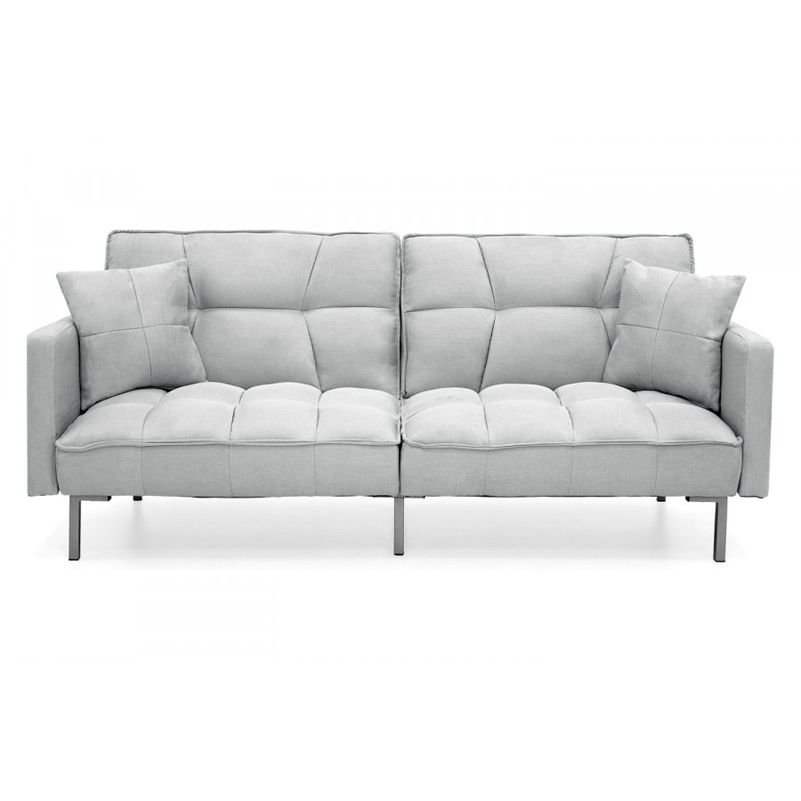 FaFurn Plush Split-Back Design Convertible Linen Tufted Futon with 2 Pillows - Gray