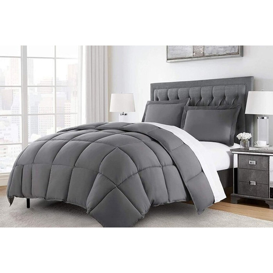 FaFurn Reversible Microfiber Down Alternative Comforter Set - Gray, King Size