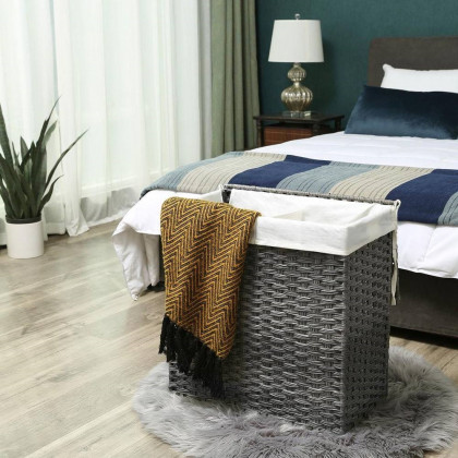 FaFurn - Laundry Hamper Basket with 2-Compartment Washable Liner Bag in Gray