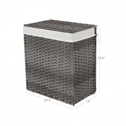 FaFurn - Laundry Hamper Basket with 2-Compartment Washable Liner Bag in Gray
