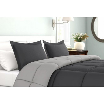 FaFurn Traditional Microfiber Reversible 3 Piece Comforter Set - Gray, Twin/Twin XL Size