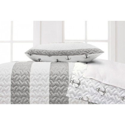 FaFurn 2 Piece Nautical Stripped/Anchors Reversible Microfiber Quilt Set - Gray, Twin Size