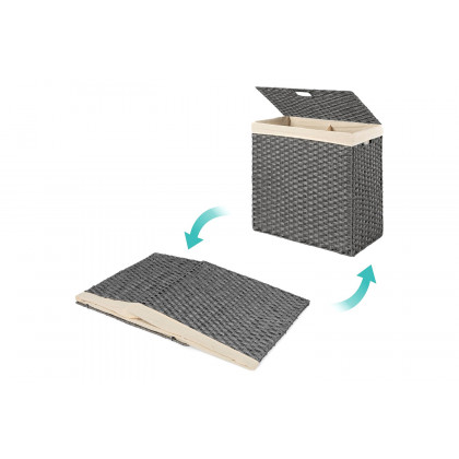 FaFurn Folding 2-Bin Pe Wicker Linen Liner Laundry Hamper with Handles - Gray