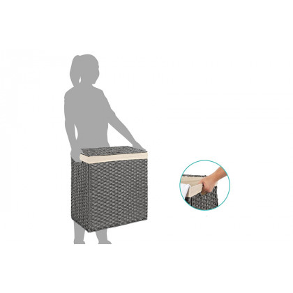 FaFurn Folding 2-Bin Pe Wicker Linen Liner Laundry Hamper with Handles - Gray