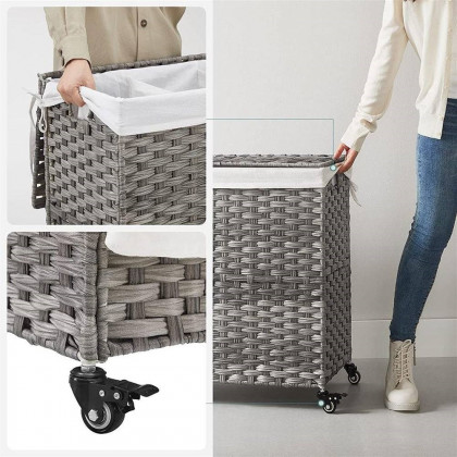 FaFurn Laundry Hamper Basket with Cotton Liner on Wheels - Gray
