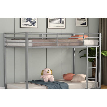 FaFurn Twin Over Twin Low Profile Modern Bunk Bed Frame - Silver