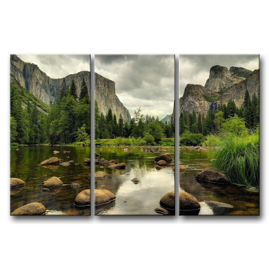 FaFurn - Yosemite Mountain Stream 3-Piece Wall Art Framed Print On Canvas