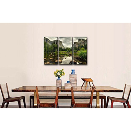 FaFurn - Yosemite Mountain Stream 3-Piece Wall Art Framed Print On Canvas