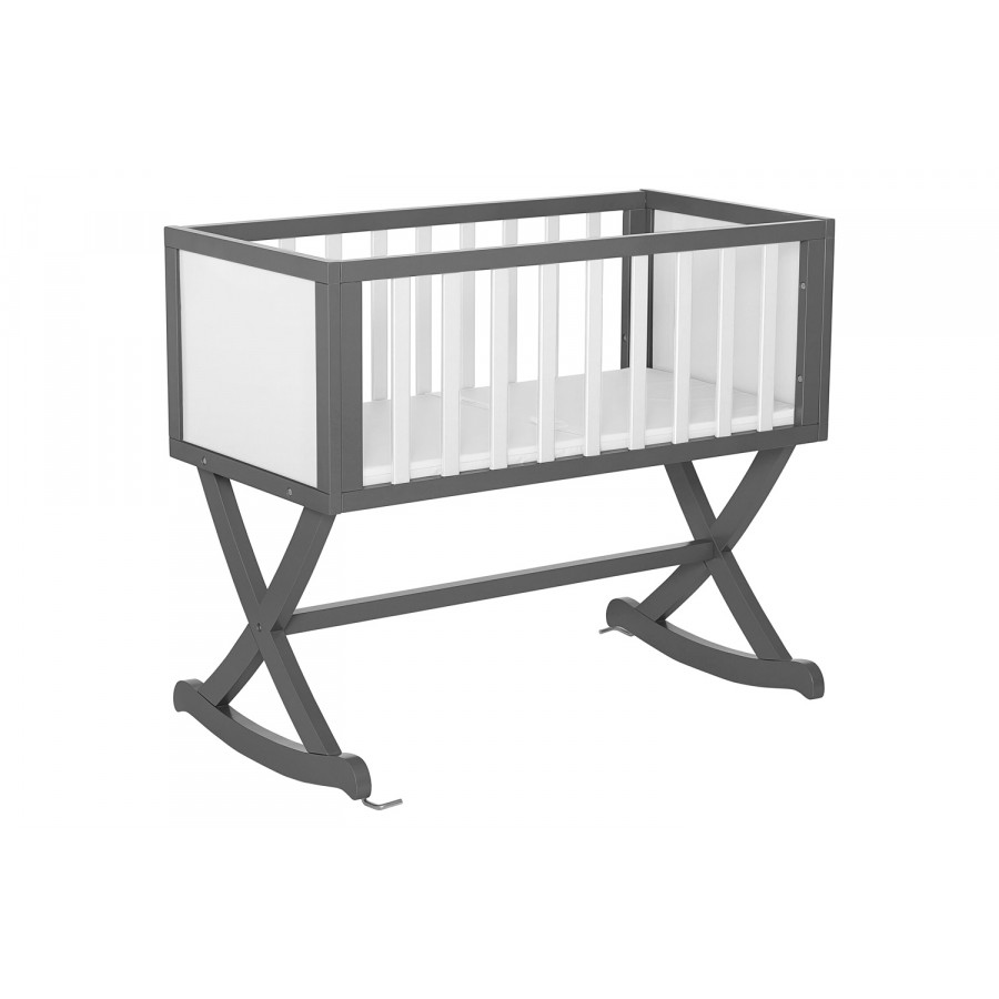 FaFurn Solid Wood Rocking Baby Glider Cradle with Crib Mattress - Gray/White