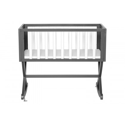 FaFurn Solid Wood Rocking Baby Glider Cradle with Crib Mattress - Gray/White