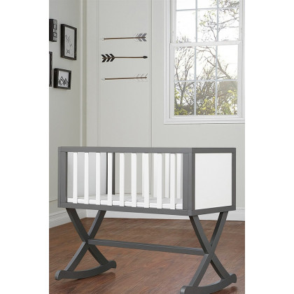 FaFurn Solid Wood Rocking Baby Glider Cradle with Crib Mattress - Gray/White