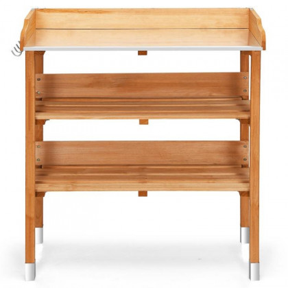 FaFurn - Outdoor Garden Potting Bench Table with Bottom Storage Shelves and Metal Top in Walnut, Wood