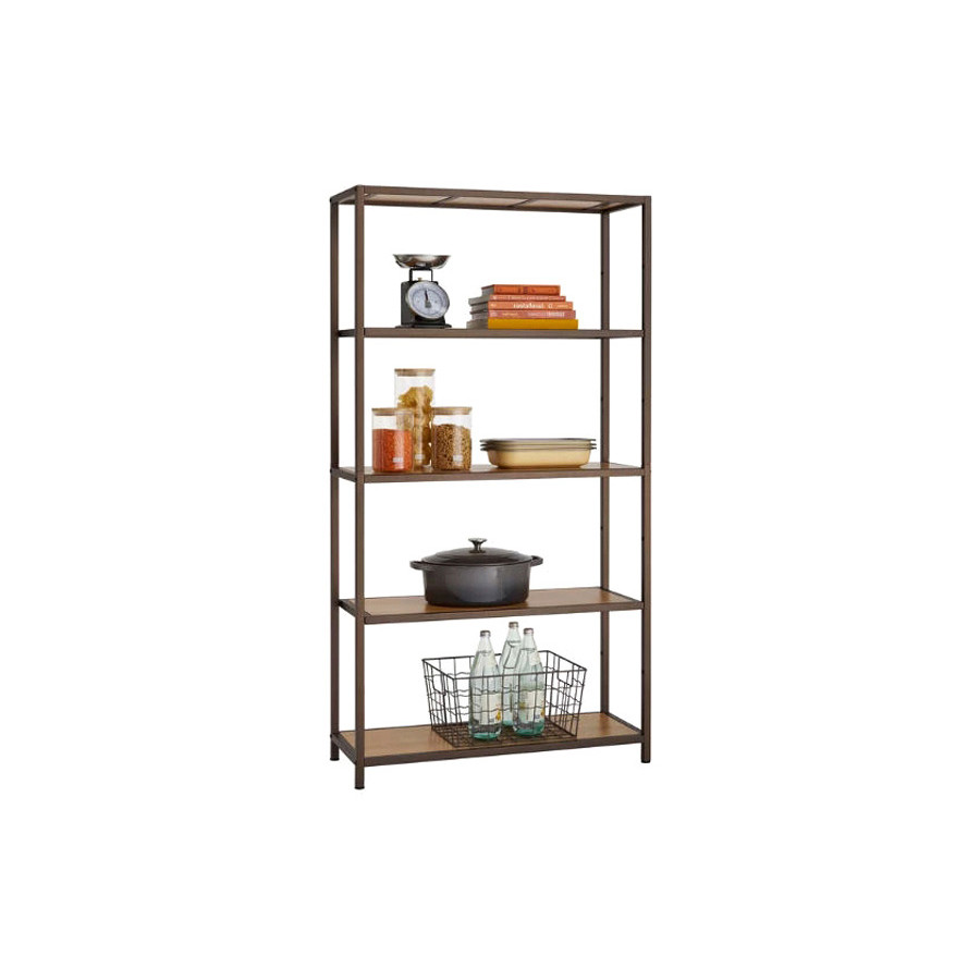 FaFurn - Heavy Duty 5-Shelf Steel Frame Shelving Unit with Bamboo Shelves