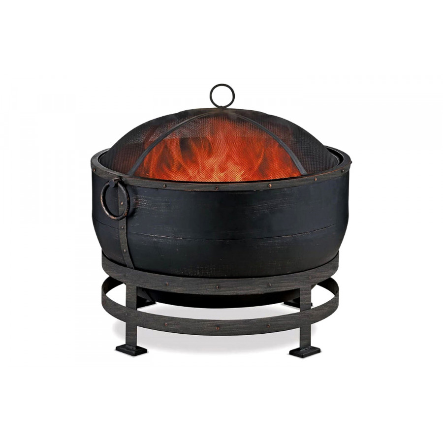 FaFurn - Heavy Duty Steel Cauldron Wood Burning Fire Pit with Spark Screen and Stand