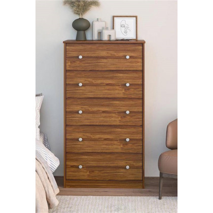 FaFurn Modern 5-Drawer Bedroom Chest Dresser in Wood Finish - Rustic Brown