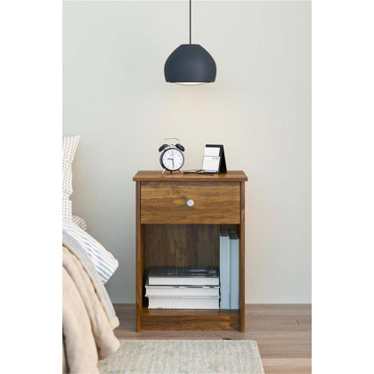 FaFurn - Rusic Brown Oak Farmhouse 1-Drawer Bedroom Nighstand with Open Shelf
