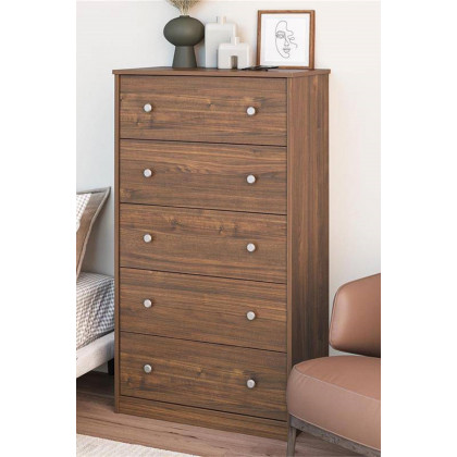 FaFurn Modern 5-Drawer Bedroom Chest Dresser in Wood Finish - Rustic Walnut