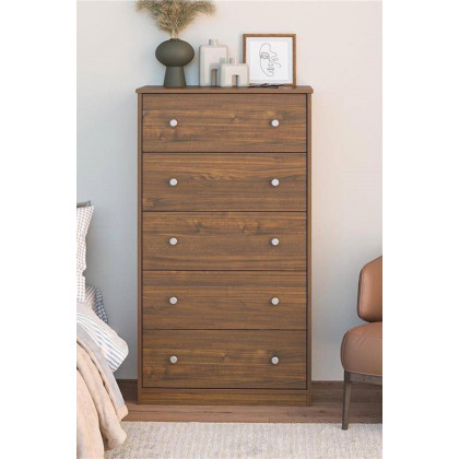 FaFurn Modern 5-Drawer Bedroom Chest Dresser in Wood Finish - Rustic Walnut