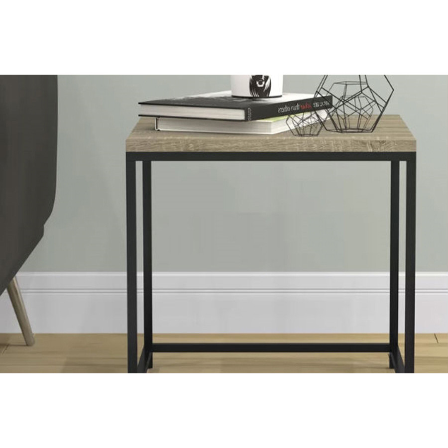 FaFurn - Modern Metal Frame End Table Nightstand with Taupe Finish Wood Top Side Table