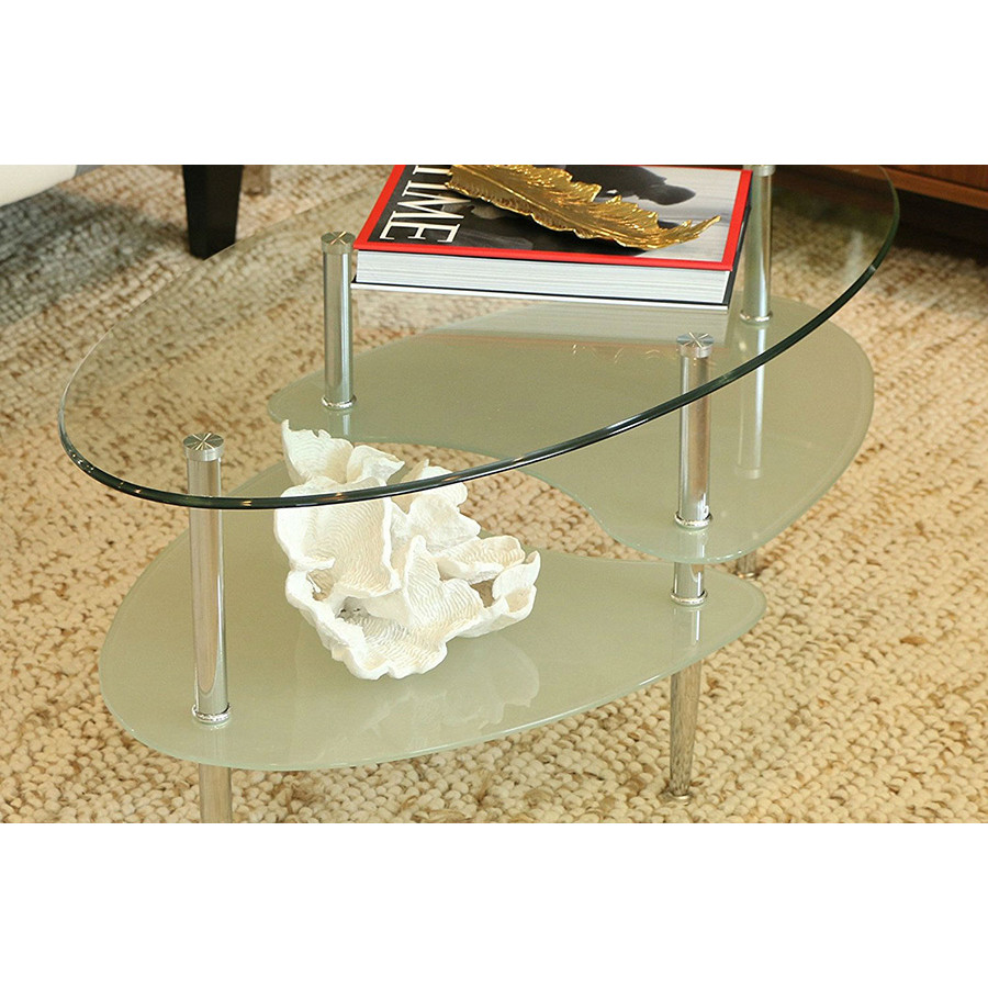 FaFurn - Modern Oval Glass Coffee Table with Chrome Metal Legs